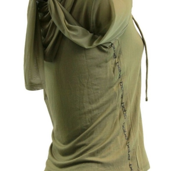 Bebe Womens Olive Comfy Cozy Comfortble Hoodie Mesh Sleeve Lightweight Sz M - Picture 3 of 5